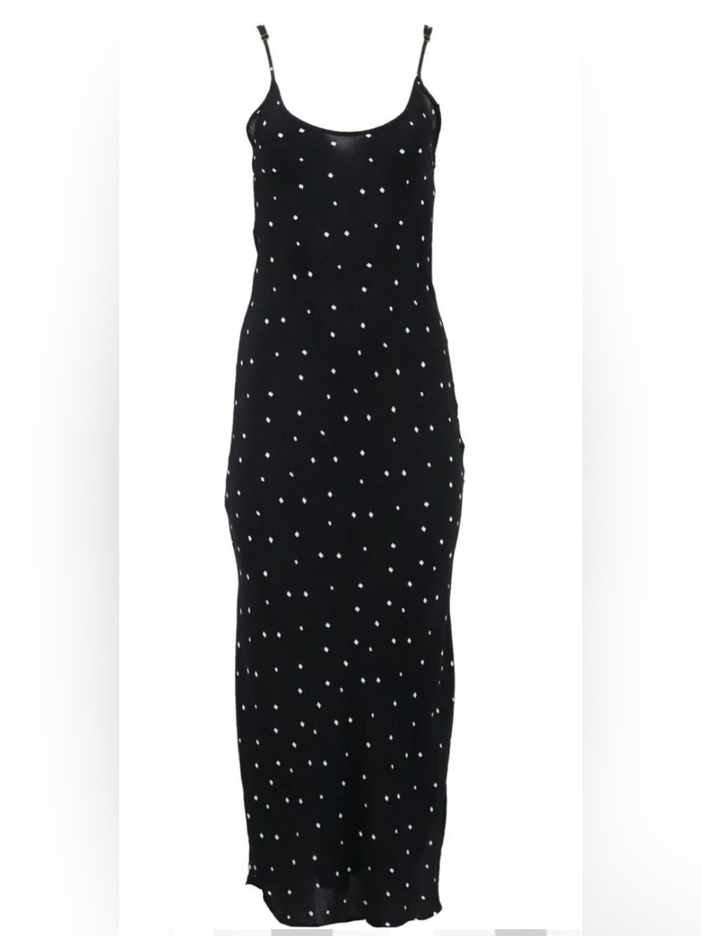 Flynn Skye Black Spaghetti-Strap Maxi Dress with White Dots